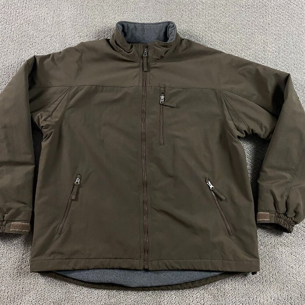 Duluth Trading Co. Jacket Men's Large Fleece Lined Brown Nylon Full Zip Pockets